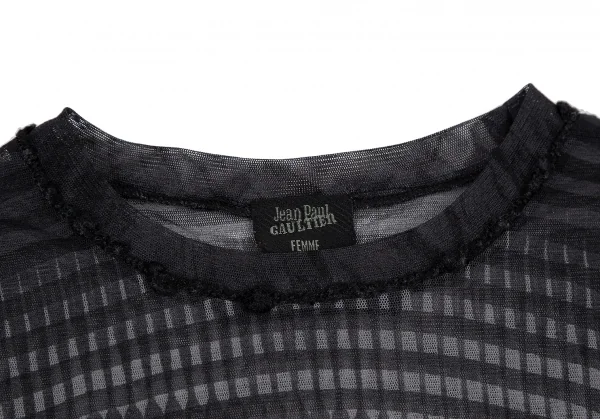 ジャンポールゴルチエ ファムJean Paul GAULTIER FEMME 幾何学フェイス柄パワーネットカットソー 黒グレー40 K-114619_004