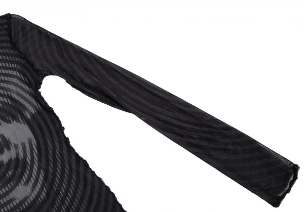 ジャンポールゴルチエ ファムJean Paul GAULTIER FEMME 幾何学フェイス柄パワーネットカットソー 黒グレー40 K-114619_005