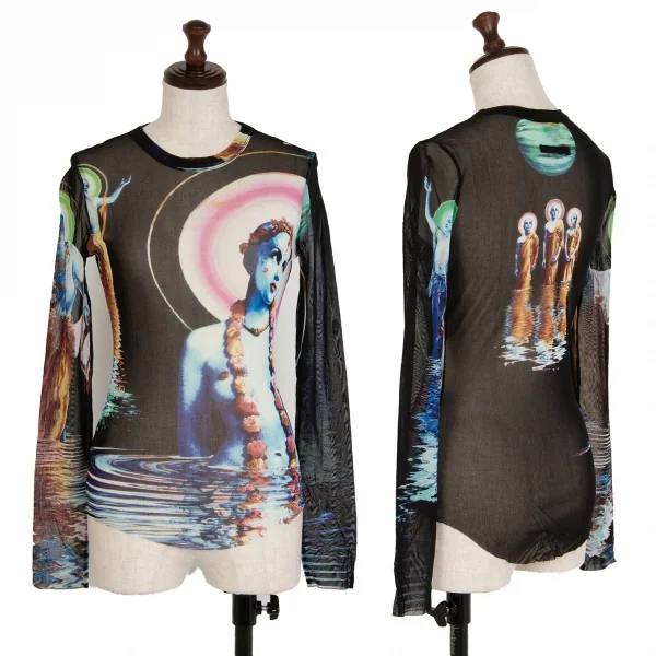 ジャンポールゴルチエ ファムJean Paul GAULTIER FEMME 宗教画プリントパワーネットカットソー 黒40 K-114620_001
