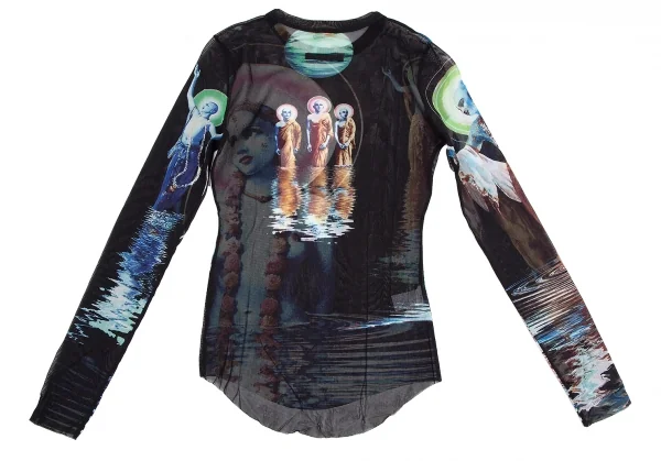 ジャンポールゴルチエ ファムJean Paul GAULTIER FEMME 宗教画プリントパワーネットカットソー 黒40 K-114620_012