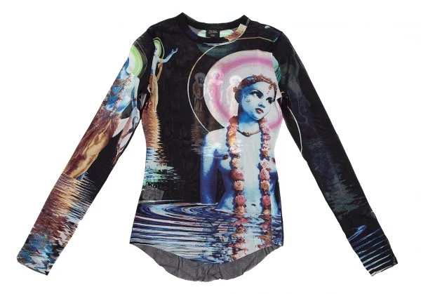 ジャンポールゴルチエ ファムJean Paul GAULTIER FEMME 宗教画プリントパワーネットカットソー 黒40 K-114620_002