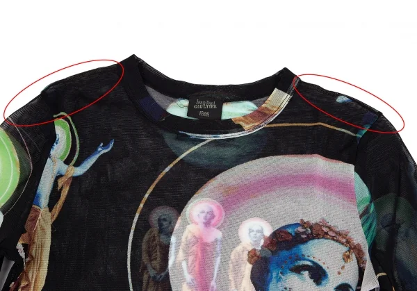 ジャンポールゴルチエ ファムJean Paul GAULTIER FEMME 宗教画プリントパワーネットカットソー 黒40 K-114620_003