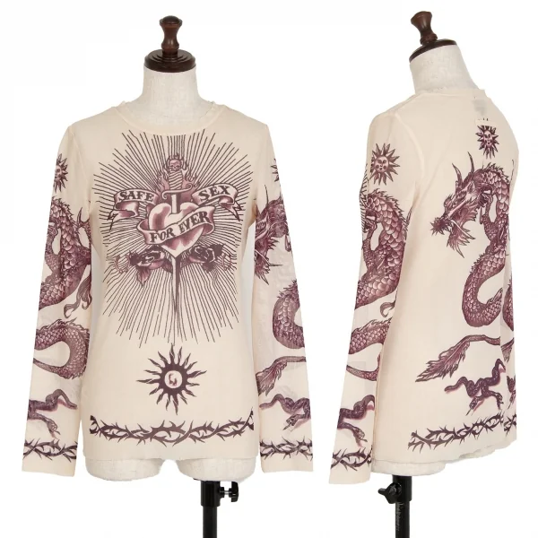 ジャンポールゴルチエ ファムJean Paul GAULTIER FEMME タトゥープリントパワーネットカットソー ベージュ40 K-114621_001