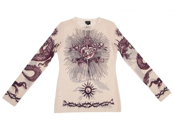 ジャンポールゴルチエ ファムJean Paul GAULTIER FEMME タトゥープリントパワーネットカットソー ベージュ40 K-114621_002