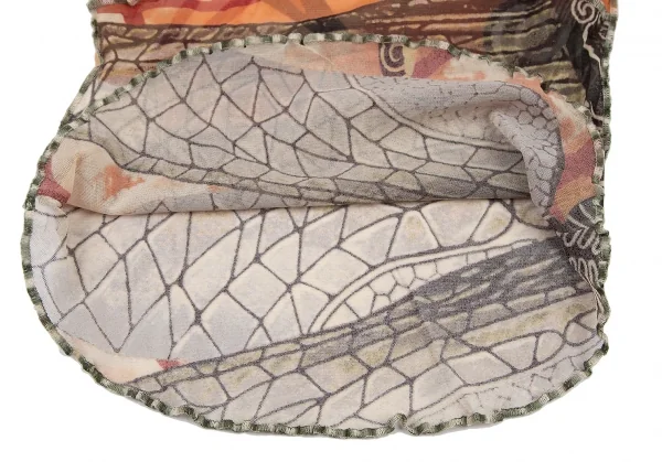 ジャンポールゴルチエ ファムJean Paul GAULTIER FEMME グラフィックプリントパワーネットスカーフスリーブトップス オレンジ40 K-114622_010