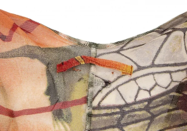 ジャンポールゴルチエ ファムJean Paul GAULTIER FEMME グラフィックプリントパワーネットスカーフスリーブトップス オレンジ40 K-114622_012