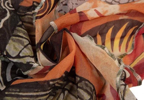 ジャンポールゴルチエ ファムJean Paul GAULTIER FEMME グラフィックプリントパワーネットスカーフスリーブトップス オレンジ40 K-114622_014