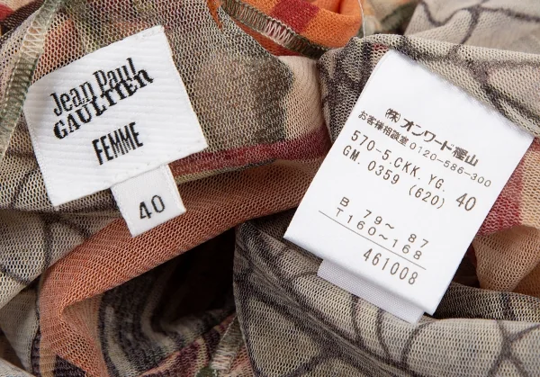 ジャンポールゴルチエ ファムJean Paul GAULTIER FEMME グラフィックプリントパワーネットスカーフスリーブトップス オレンジ40 K-114622_015