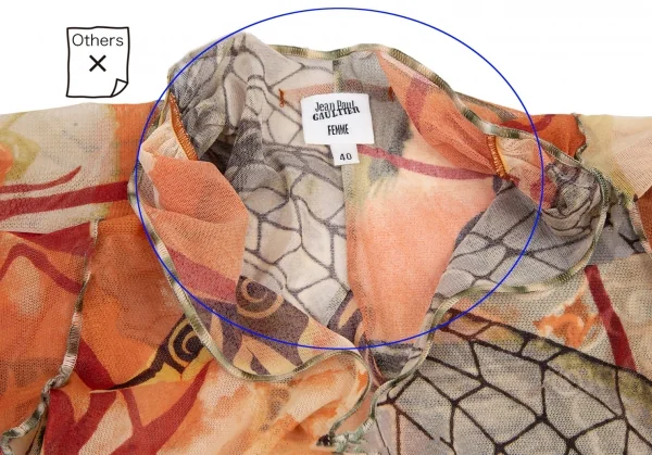 ジャンポールゴルチエ ファムJean Paul GAULTIER FEMME グラフィックプリントパワーネットスカーフスリーブトップス オレンジ40 K-114622_004