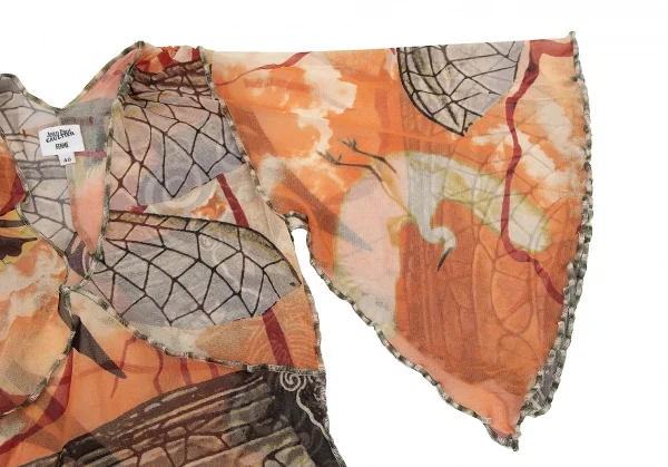 ジャンポールゴルチエ ファムJean Paul GAULTIER FEMME グラフィックプリントパワーネットスカーフスリーブトップス オレンジ40 K-114622_005