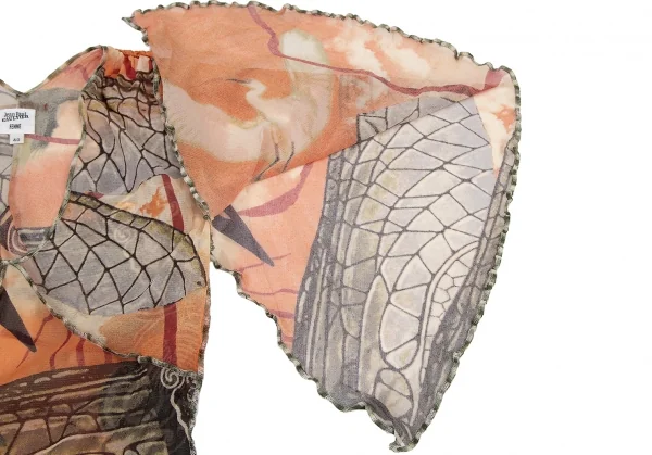 ジャンポールゴルチエ ファムJean Paul GAULTIER FEMME グラフィックプリントパワーネットスカーフスリーブトップス オレンジ40 K-114622_006