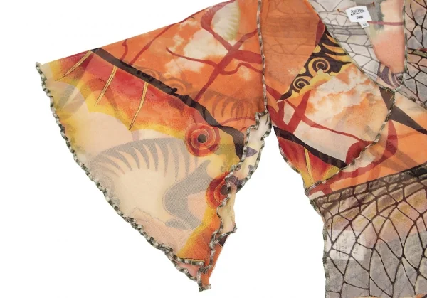 ジャンポールゴルチエ ファムJean Paul GAULTIER FEMME グラフィックプリントパワーネットスカーフスリーブトップス オレンジ40 K-114622_007