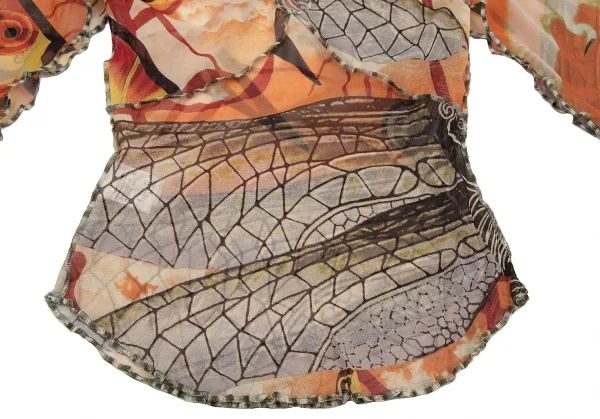 ジャンポールゴルチエ ファムJean Paul GAULTIER FEMME グラフィックプリントパワーネットスカーフスリーブトップス オレンジ40 K-114622_009