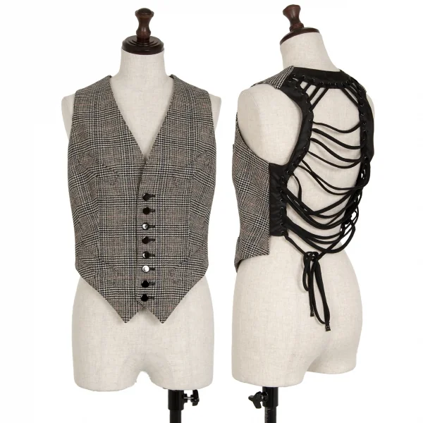 ジャンポールゴルチエ ファムJean Paul GAULTIER FEMME バックレースアップグレンチェックジレベスト 白黒40 K-114632_001