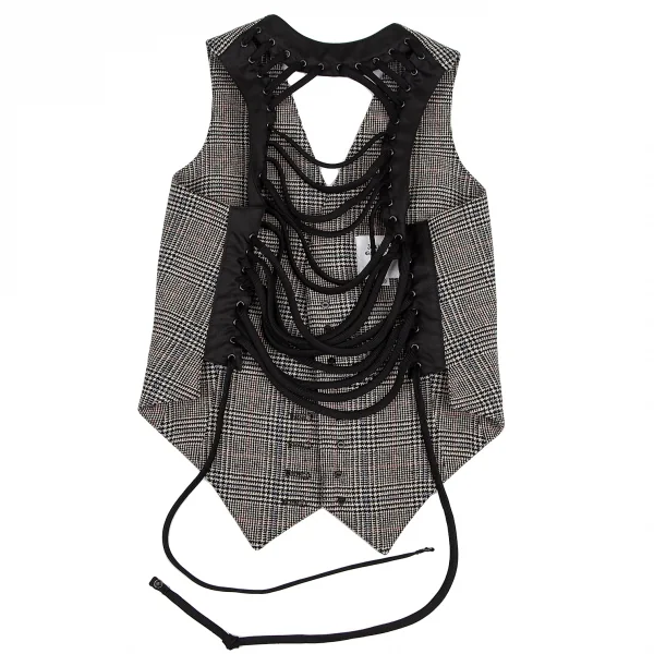 ジャンポールゴルチエ ファムJean Paul GAULTIER FEMME バックレースアップグレンチェックジレベスト 白黒40 K-114632_011