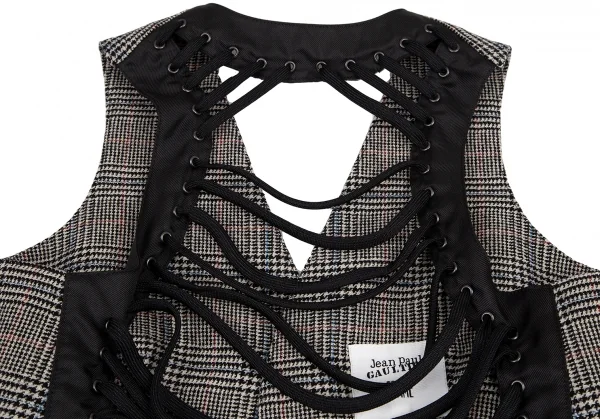 ジャンポールゴルチエ ファムJean Paul GAULTIER FEMME バックレースアップグレンチェックジレベスト 白黒40 K-114632_012