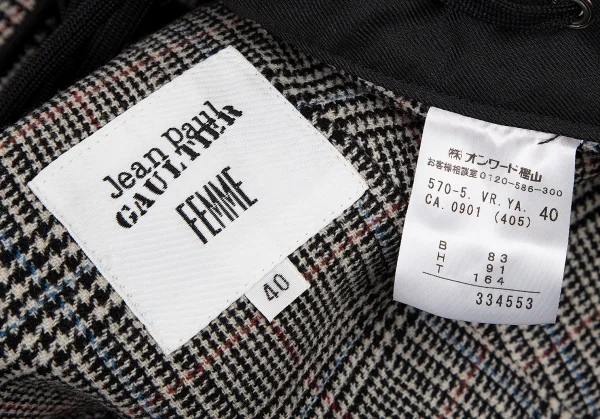 ジャンポールゴルチエ ファムJean Paul GAULTIER FEMME バックレースアップグレンチェックジレベスト 白黒40 K-114632_014
