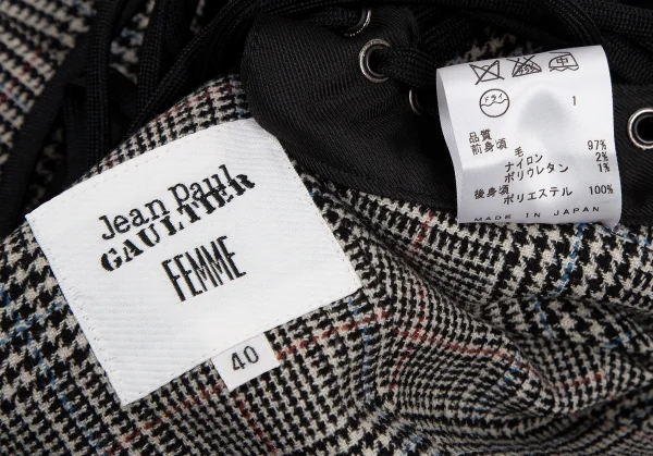 ジャンポールゴルチエ ファムJean Paul GAULTIER FEMME バックレースアップグレンチェックジレベスト 白黒40 K-114632_015