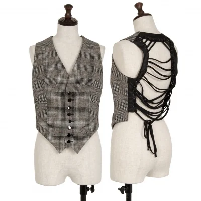 ジャンポールゴルチエ ファムJean Paul GAULTIER FEMME バックレースアップグレンチェックジレベスト 白黒