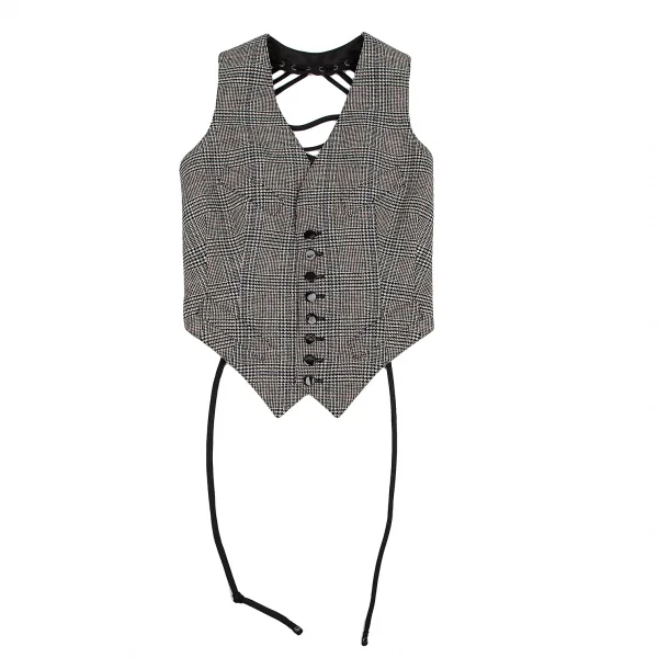 ジャンポールゴルチエ ファムJean Paul GAULTIER FEMME バックレースアップグレンチェックジレベスト 白黒40 K-114632_002