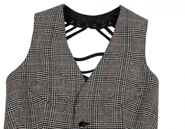 ジャンポールゴルチエ ファムJean Paul GAULTIER FEMME バックレースアップグレンチェックジレベスト 白黒40 K-114632_003