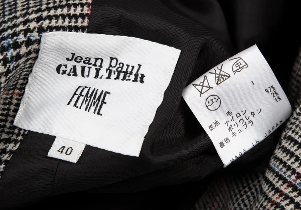 ジャンポールゴルチエ ファムJean Paul GAULTIER FEMME バックプリーツグレンチェック比翼ジャケット 白黒40 K-114633_018
