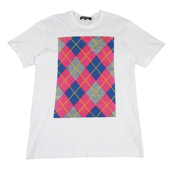 コムデギャルソン オムドゥCOMME des GARCONS HOMME DEUX アーガイルニットプリントTシャツ 白L K-114640_001