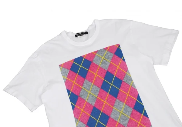 コムデギャルソン オムドゥCOMME des GARCONS HOMME DEUX アーガイルニットプリントTシャツ 白L K-114640_002