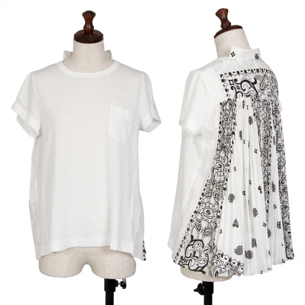 サカイsacai バックペイズリープリントプリーツ切替Tシャツ 白1 K-114650_001