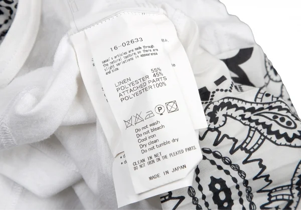 サカイsacai バックペイズリープリントプリーツ切替Tシャツ 白1 K-114650_016