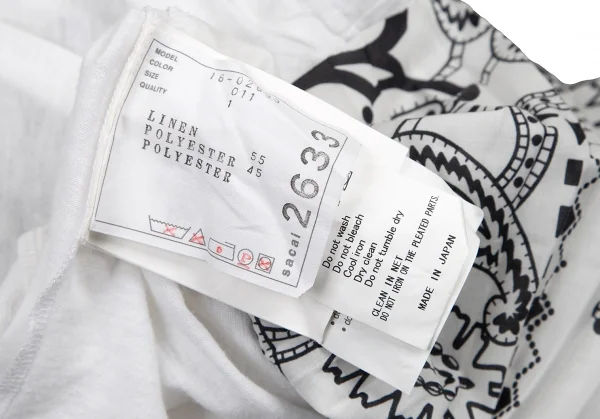サカイsacai バックペイズリープリントプリーツ切替Tシャツ 白1 K-114650_018