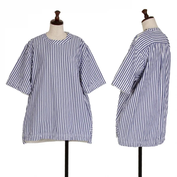サカイsacai 肩ジップ開きストライプトップス 白青3 K-114651_001