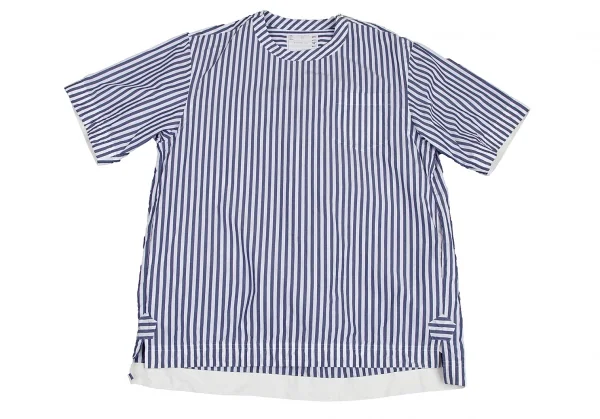 サカイsacai 肩ジップ開きストライプトップス 白青3 K-114651_002