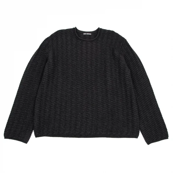 イッセイミヤケ メンISSEY MIYAKE MEN プリーツデザインウールクルーネックニット 黒4 K-114681_001