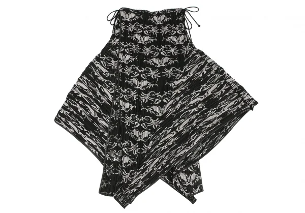 イッセイミヤケ フェットISSEY MIYAKE FETE 唐草柄サイドコードプリーツスカート 黒グレー1 K-114687_010