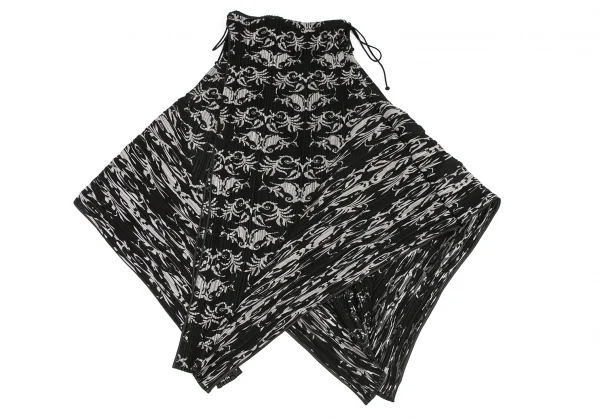 イッセイミヤケ フェットISSEY MIYAKE FETE 唐草柄サイドコードプリーツスカート 黒グレー1 K-114687_002