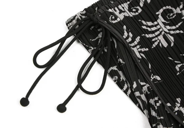 イッセイミヤケ フェットISSEY MIYAKE FETE 唐草柄サイドコードプリーツスカート 黒グレー1 K-114687_004