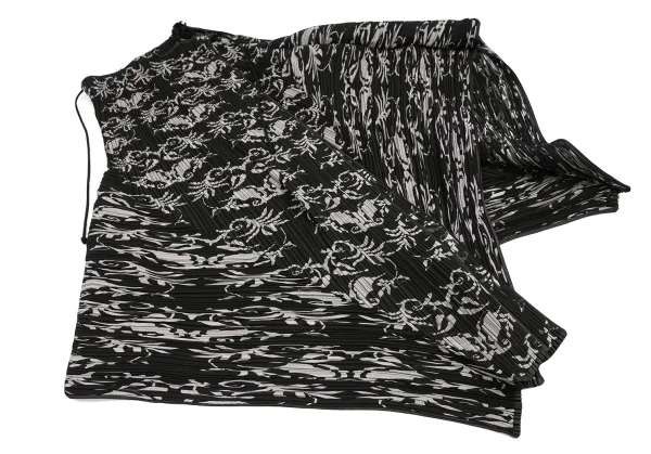 イッセイミヤケ フェットISSEY MIYAKE FETE 唐草柄サイドコードプリーツスカート 黒グレー1 K-114687_005