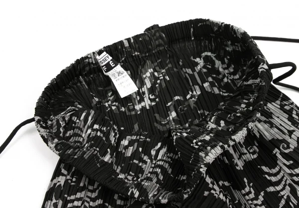 イッセイミヤケ フェットISSEY MIYAKE FETE 唐草柄サイドコードプリーツスカート 黒グレー1 K-114687_006