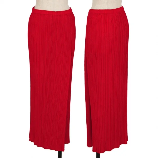 プリーツプリーズPLEATS PLEASE ネイティブ柄プリントタック切替スカート 赤3 K-114692_001
