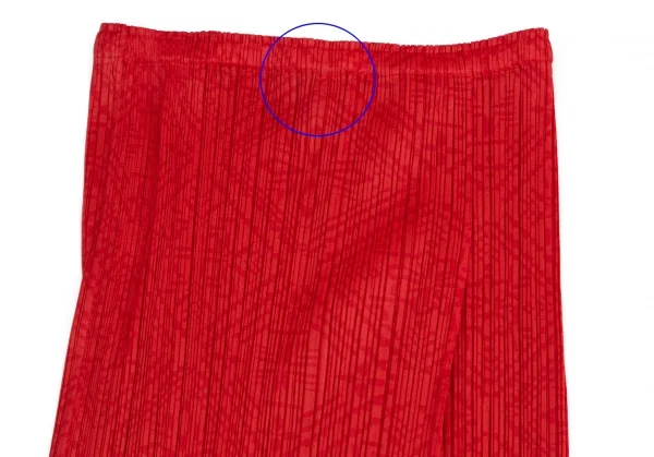 プリーツプリーズPLEATS PLEASE ネイティブ柄プリントタック切替スカート 赤3 K-114692_003