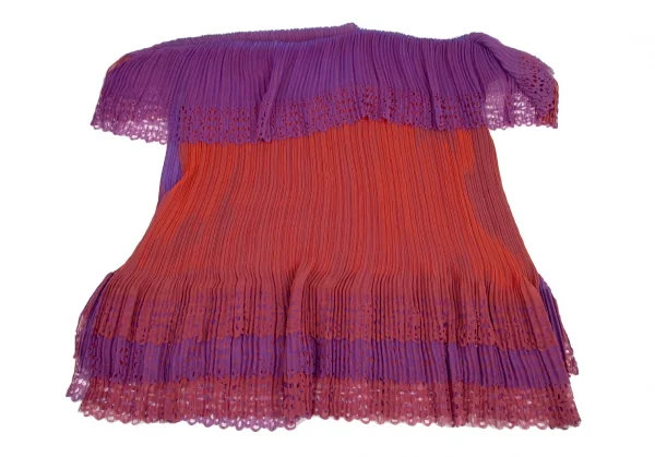 プリーツプリーズPLEATS PLEASE カッティングデザインレイヤードアシンメトリーポンチョ 紫赤M位 K-114718_015