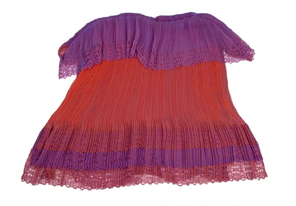 プリーツプリーズPLEATS PLEASE カッティングデザインレイヤードアシンメトリーポンチョ 紫赤M位 K-114718_003