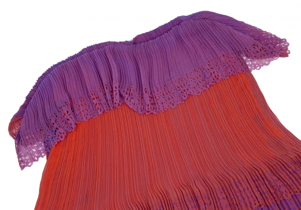 プリーツプリーズPLEATS PLEASE カッティングデザインレイヤードアシンメトリーポンチョ 紫赤M位 K-114718_004