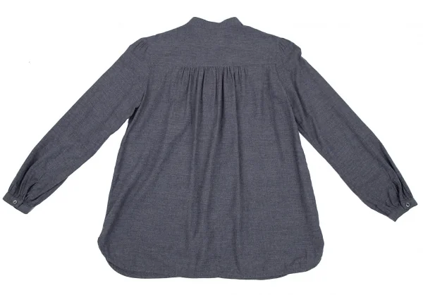 マドモアゼルノンノンMademoiselle NON NON ロゴワンポイント刺繍スタンドカラーシャツ 紺38M K-114721_012