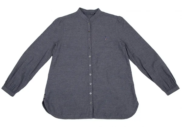 マドモアゼルノンノンMademoiselle NON NON ロゴワンポイント刺繍スタンドカラーシャツ 紺38M K-114721_002