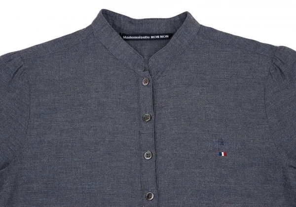マドモアゼルノンノンMademoiselle NON NON ロゴワンポイント刺繍スタンドカラーシャツ 紺38M K-114721_003