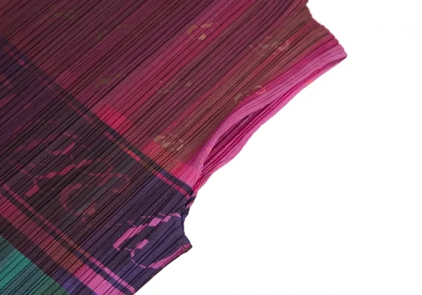 プリーツプリーズPLEATS PLEASE シャンパンラベルプリントプリーツノースリーブワンピース 緑ピンク他3 K-114769_004