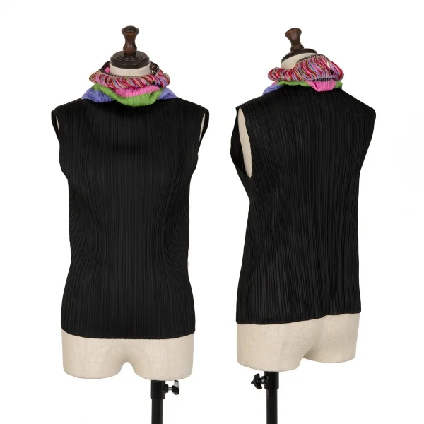 プリーツプリーズPLEATS PLEASE カラフルフリンジタートルネックノースリーブトップ 黒マルチ3 K-114771_001