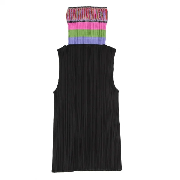 プリーツプリーズPLEATS PLEASE カラフルフリンジタートルネックノースリーブトップ 黒マルチ3 K-114771_002